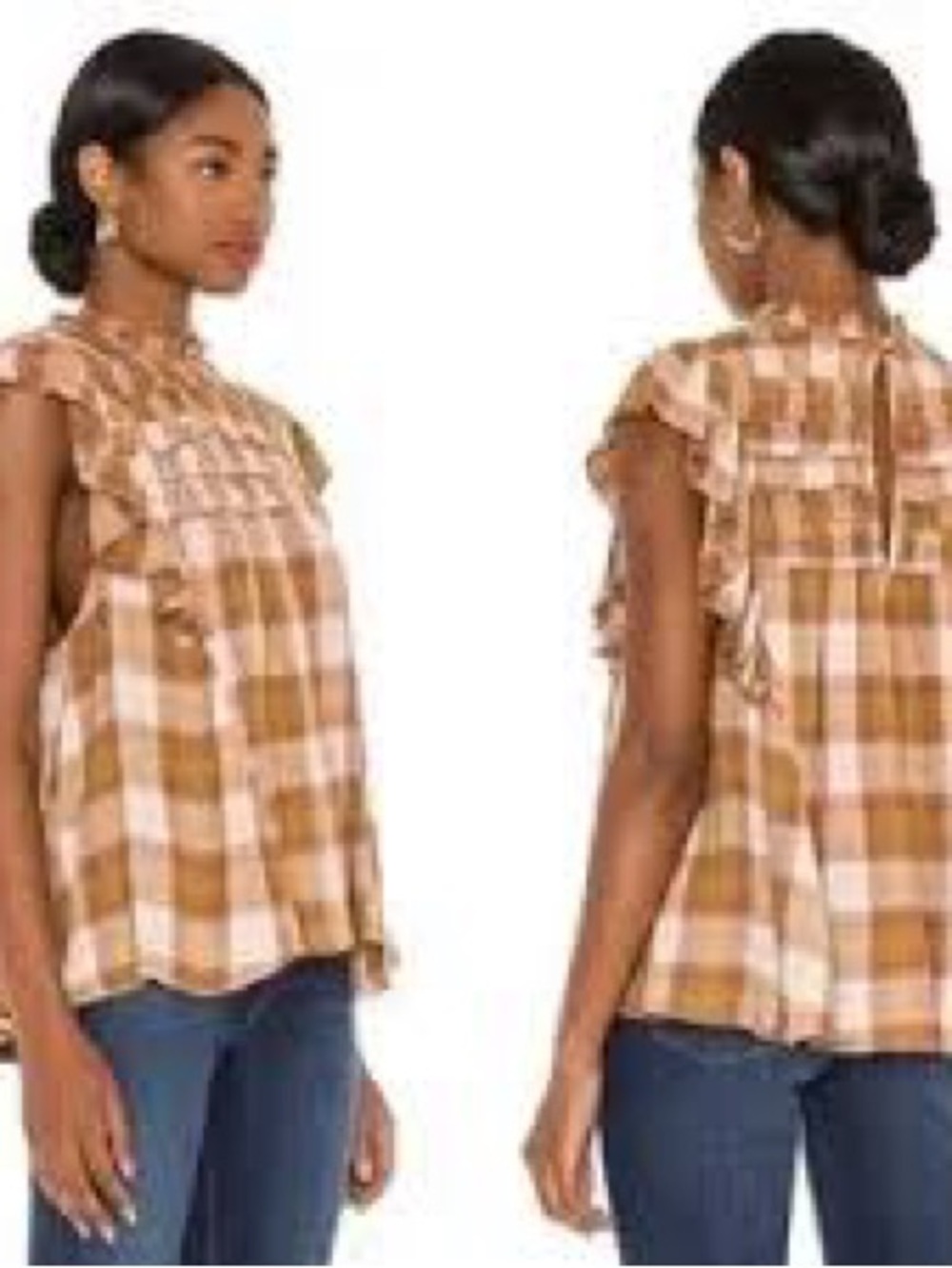 Free People Not Your Average Girl Plaid Ruffle Smocked Flutter Sleeve Blouse M - Picture 16 of 16